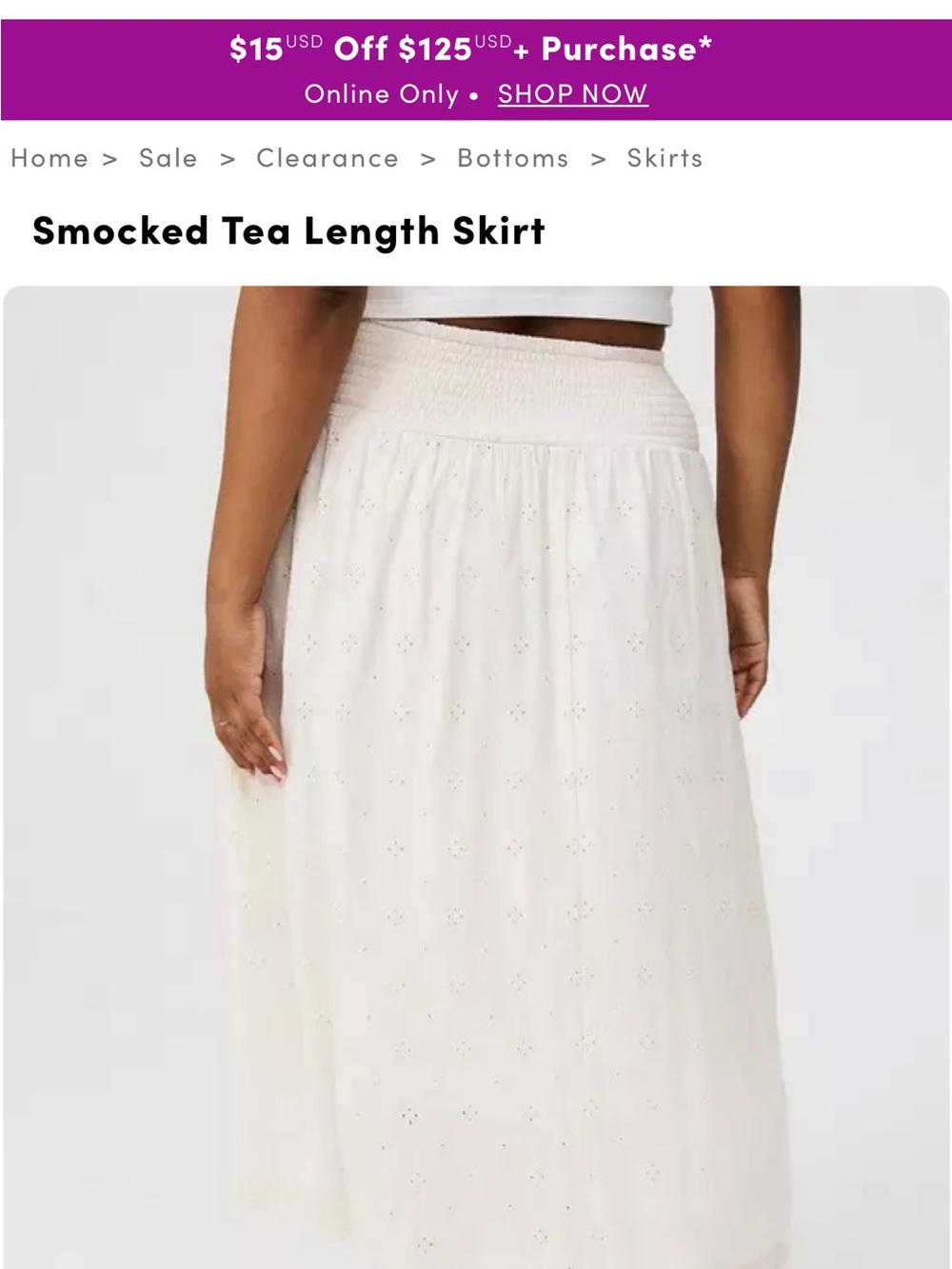 Torrid Eyelet Smocked Waist Tea-Length Skirt, size 3x - Picture 11 of 13
